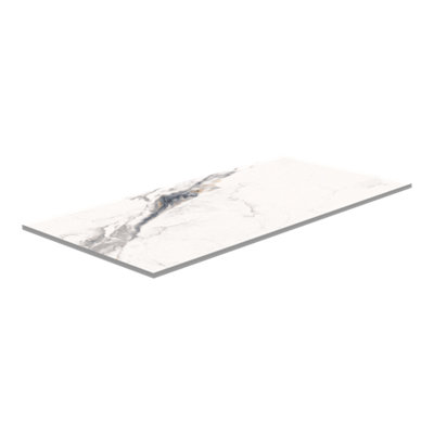 Goodhome Alvaro White+Gold Gloss Marble Effect Porcelain Indoor Wall & Floor Tile Sample