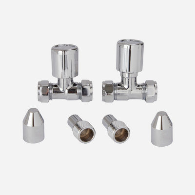Flomasta Gloss Chrome Effect Straight Manual Radiator Valve (Dia)15Mm, Pack Of 2