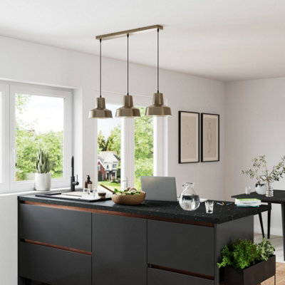 Goodhome Orous Rectangular Satin Pewter Effect 3 Lamp Led Pendant Ceiling Light, (Dia)245Mm