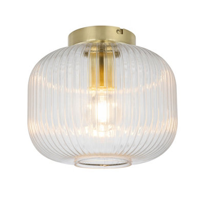 Goodhome Satin Glass & Metal Brass Effect Ceiling Light