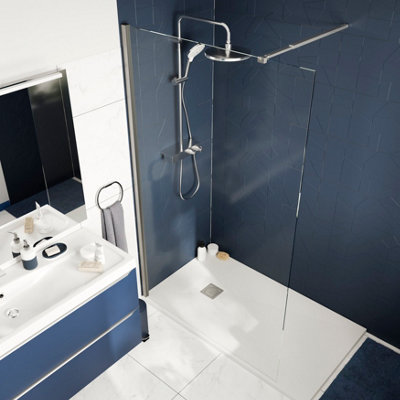 Goodhome Ledava Gloss Chrome Effect Textured Walk-In Wet Room Glass Screen (H)195Cm (W)120Cm