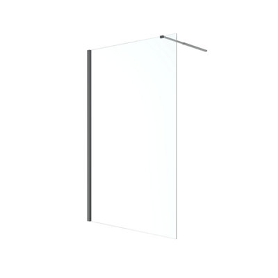 Goodhome Ledava Matt Black Textured Walk-In Wet Room Glass Screen (H)195Cm (W)120Cm