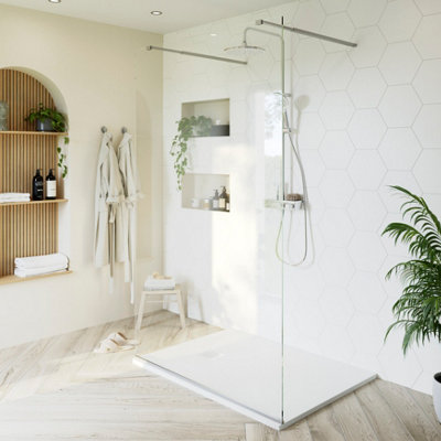 Goodhome Ledava Gloss Chrome Effect Textured Walk-In Wet Room Glass Screen & 2 Fixation Bars (H)195Cm (W)120Cm