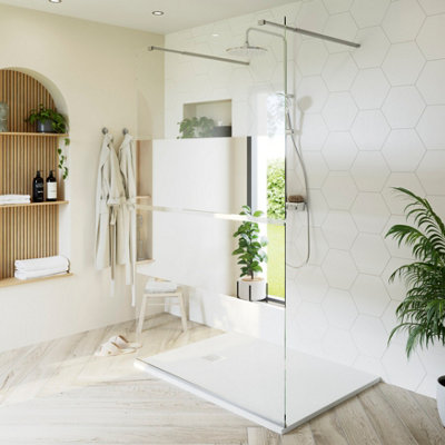 Goodhome Ledava Gloss Chrome Effect Textured Strip Walk-In Wet Room Glass Screen & 2 Fixation Bars (H)195Cm (W)120Cm