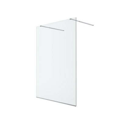 Goodhome Ledava Gloss Chrome Effect Textured Walk-In Wet Room Glass Screen (H)195Cm (W)140Cm