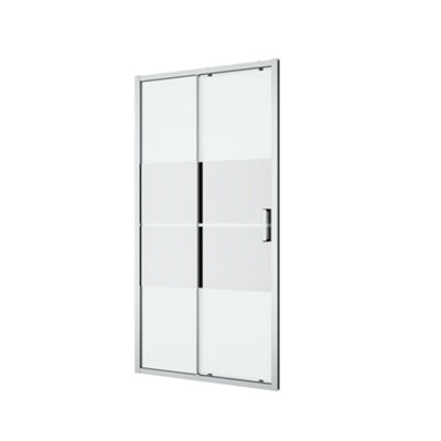 Goodhome Ledava Chrome Effect Mirror Strip Sliding Shower Door (H)195Cm (W)100Cm