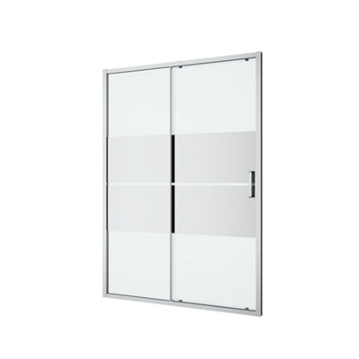 Goodhome Ledava Chrome Effect Mirror Strip Sliding Shower Door (H)195Cm (W)140Cm