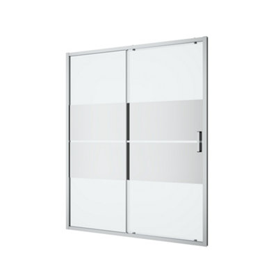 Goodhome Ledava Chrome Effect Mirror Strip Sliding Shower Door (H)195Cm (W)160Cm