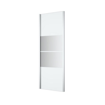 Goodhome Ledava Framed Chrome Effect Mirror Striped Pattern Fixed Corner Side Panel (H)195Cm (W)70Cm