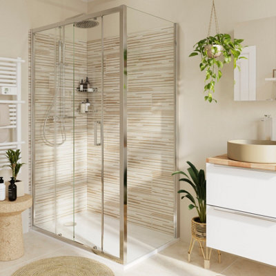 Goodhome Ledava Framed Chrome Effect Clear Fixed Corner Side Panel (H)195Cm (W)80Cm