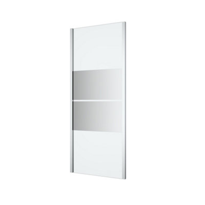 Goodhome Ledava Framed Chrome Effect Mirror Striped Pattern Fixed Corner Side Panel (H)195Cm (W)80Cm