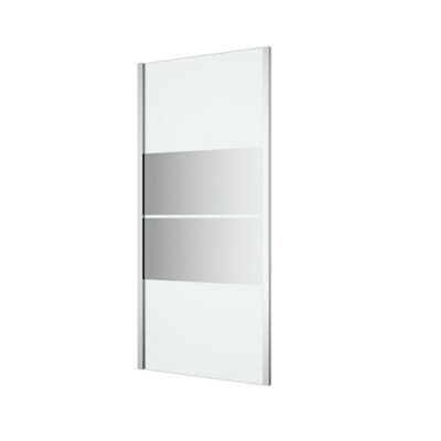 Goodhome Ledava Framed Chrome Effect Mirror Striped Pattern Fixed Corner Side Panel (H)195Cm (W)90Cm