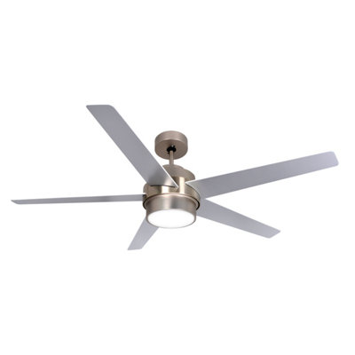 Goodhome Chomsky Modern Brushed Chrome Effect Led Ceiling Fan Light