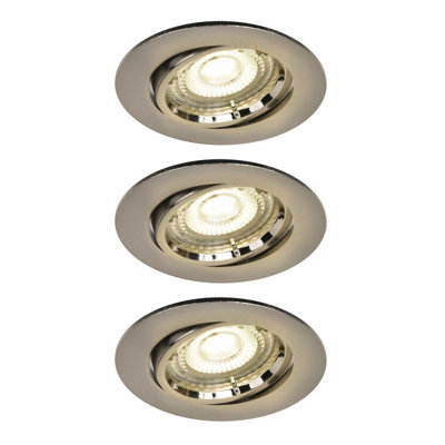 Goodhome Salk Brushed Chrome Nickel Effect Adjustable Led Neutral White Downlight 4.8W Ip20, Pack Of 3