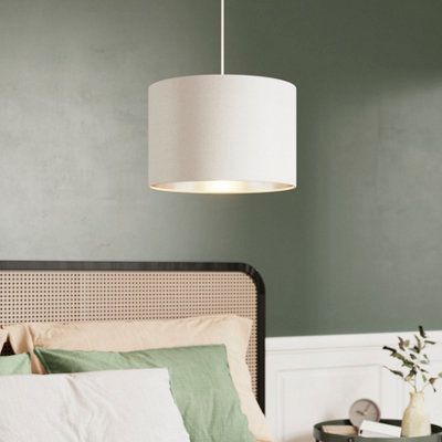 Goodhome Bodmin Beige Silver Effect Round Lamp Shade (D)30Cm