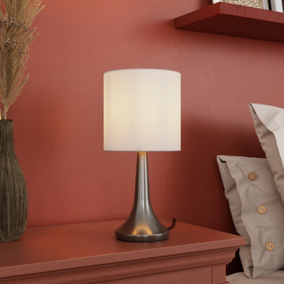 Goodhome Painswick Cylinder Satin White Nickel Effect Table Lamp