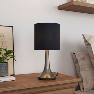 Goodhome Painswick Cylinder Satin Blue Nickel Effect Table Lamp