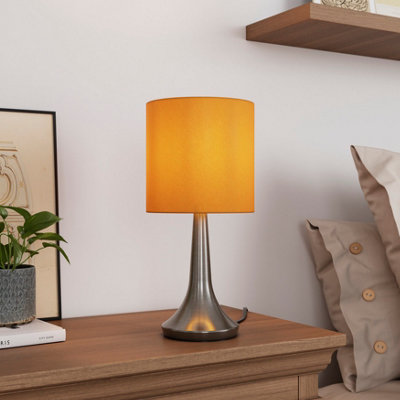 Goodhome Painswick Cylinder Satin Yellow Nickel Effect Table Lamp