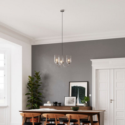 Goodhome Salford Round Clear Chrome Effect 3 Lamp Led Pendant Ceiling Light, (Dia)470Mm