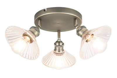 Goodhome Northwich Plate Satin Antique Brass Effect 3 Light Spotlight