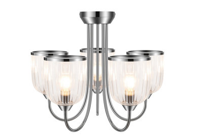 Goodhome Round Glass & Metal Clear Chrome Effect 5 Lamp Led Ceiling Light