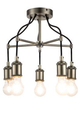 Goodhome Round Brushed Satin Metal Pewter Effect 5 Lamp Led Ceiling Light