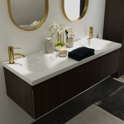 Goodhome Kentia Double Matt White Rectangular Vanity Basin (W)120.6Cm