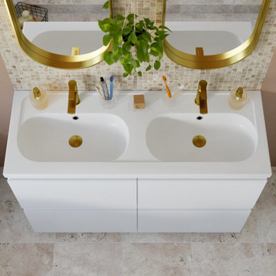 Goodhome Levanna Double Gloss White Rectangular Vanity Basin (W)120.6Cm