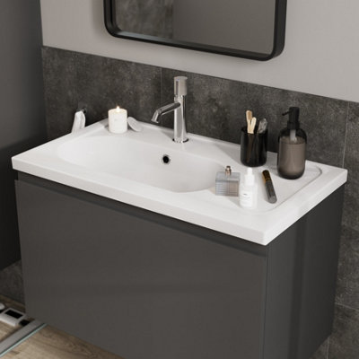 Goodhome Levanna Gloss White Rectangular Vanity Basin (W)80.6Cm
