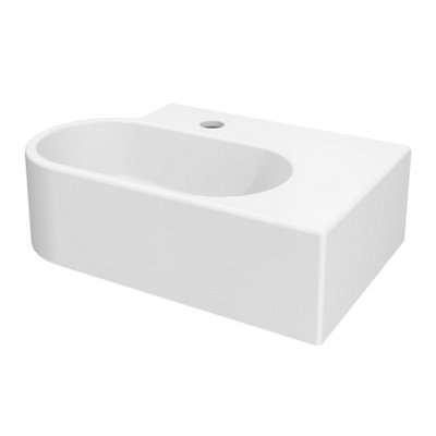 Goodhome Levanna Gloss White Rectangular Wall-Mounted Cloakroom Basin (W)47.3Cm