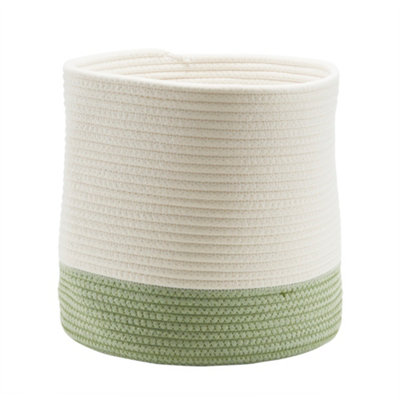 Goodhome Mixxit White & Green Cotton Storage Basket (H)30Cm (W)30Cm (D)30Cm