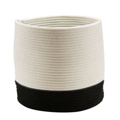 Goodhome Mixxit White & Black Rope Effect Cotton Storage Basket (H)30Cm (W)30Cm (D)30Cm