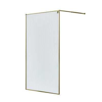Goodhome Ezili Brass Effect Textured Glass Fixed Walk-In Front Shower Panel (H)195Cm (W)119Cm
