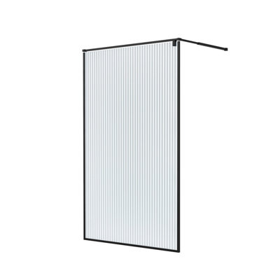 Goodhome Ezili Black Textured Glass Fixed Walk-In Front Shower Panel (H)195Cm (W)119Cm