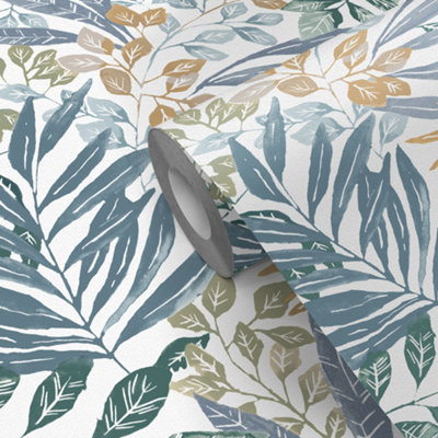 Goodhome Dalasi Blue Foliage Textured Wallpaper