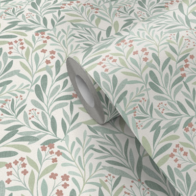Goodhome Alluets Green Foliage Textured Wallpaper