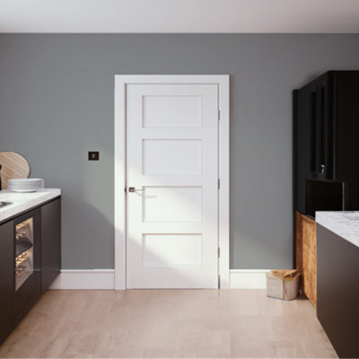 Fortia 4 Panel Unglazed Shaker White Pine Veneer Internal Pine Door, (H)1981Mm (W)838Mm (T)35Mm