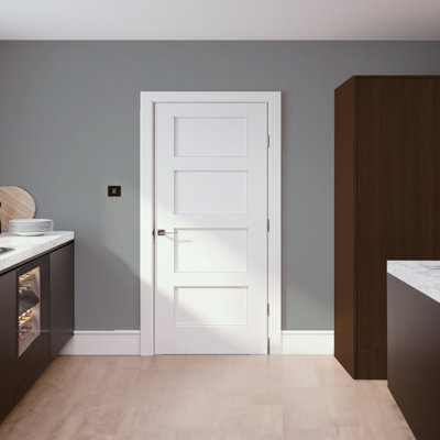 Fortia 4 Panel Unglazed Shaker White Pine Veneer Internal Pine Door, (H)1981Mm (W)762Mm (T)35Mm