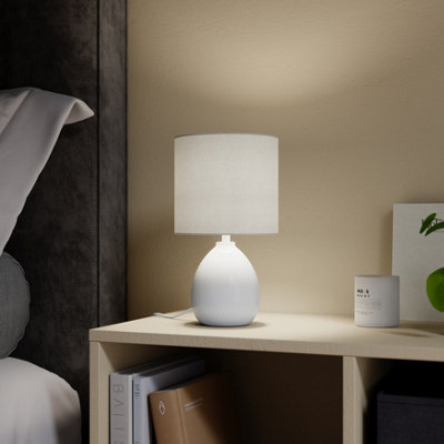B&Q Teardrop Matt White & Taupe Table Lamp