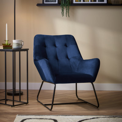 B&Q Turio Blue Velvet Effect Relaxer Chair (H)800Mm (W)650Mm (D)815Mm