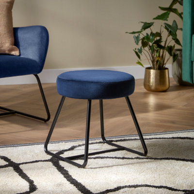 B&Q Turio Velvet Effect Blue Metal Stool