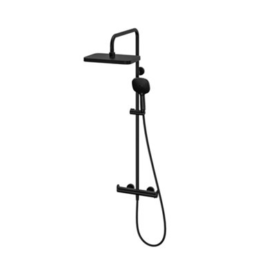 Goodhome Matt Black Thermostatic Mixer Multi Head Shower With 2 Heads & 1.5M Hose Length