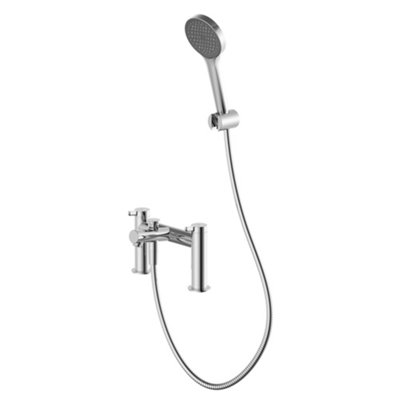Goodhome Maza Gloss Chrome Effect Deck-Mounted Bath Mixer Tap With Shower Kit