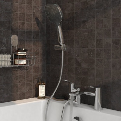 Goodhome Kentia Gloss Chrome Effect Deck-Mounted Bath Mixer Tap With Shower Kit