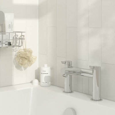 Goodhome Maza Gloss Chrome Effect Deck-Mounted Manual Double Bath Filler Tap