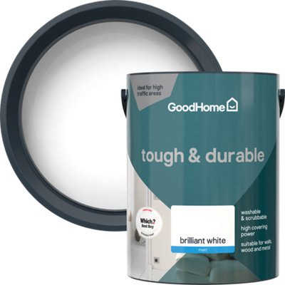 Goodhome Tough & Durable Brilliant White Matt Wall & Ceiling Emulsion Paint, 5L