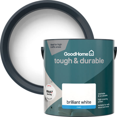 Goodhome Tough & Durable Brilliant White Matt Wall & Ceiling Emulsion Paint, 2.5L