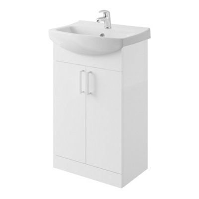 Goodhome Veleka Gloss White Freestanding Vanity Unit & Basin Set With Chrome Effect Tap - Includes 2 Door Vanity (W)550Mm (H)900Mm