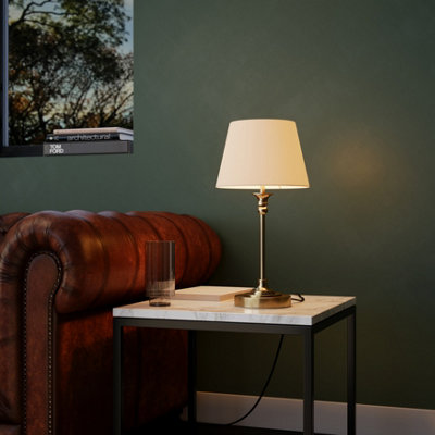 Goodhome Seekonk Conical Brushed Satin Cream Antique Brass Effect Table Lamp