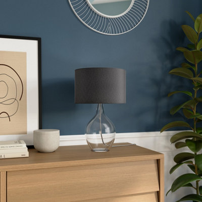 Goodhome Cushing Teardrop Gloss Clear & Grey Table Lamp